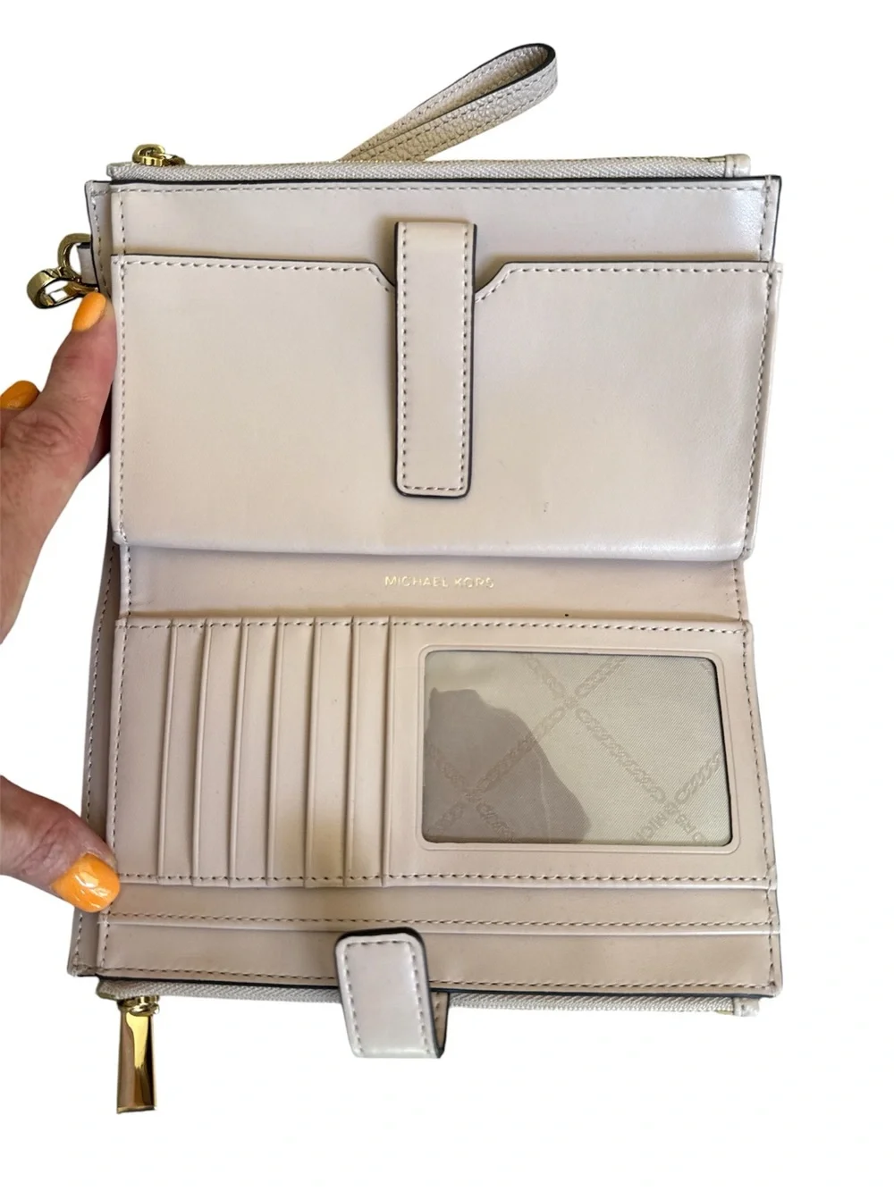 👛Michael Kors Pebbled Leather Double Zip Wristlet Wallet Clutch Light Blush Nude